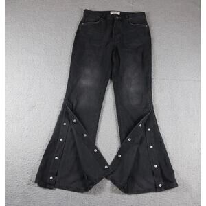 Free People We The Free Jeans 27 Black Bell Bottoms Flared Snap Button Trim